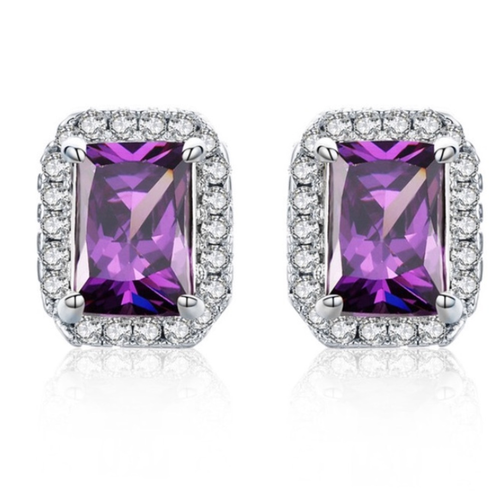 CZ Crystal Stud Purple Earrings New